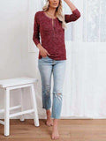 Round Neck Buttoned Long Sleeve T-Shirt - Trendsi - Flyclothing LLC