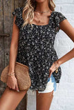 Printed Square Neck Cap Sleeve Blouse - Trendsi - Flyclothing LLC