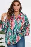 Plus Size Printed Johnny Collar Long Sleeve Blouse - Trendsi - Flyclothing LLC