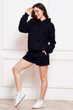 Drop Shoulder Long Sleeve Hoodie and Shorts Set - Trendsi - Flyclothing LLC