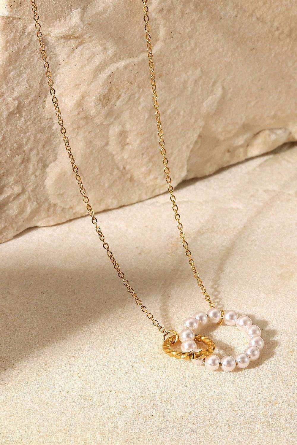 Pearl Hoop Link Pendant Necklace - Trendsi - Flyclothing LLC