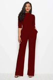 Mock Neck Tie-Waist Half Sleeve Jumpsuit - Trendsi - Flyclothing LLC