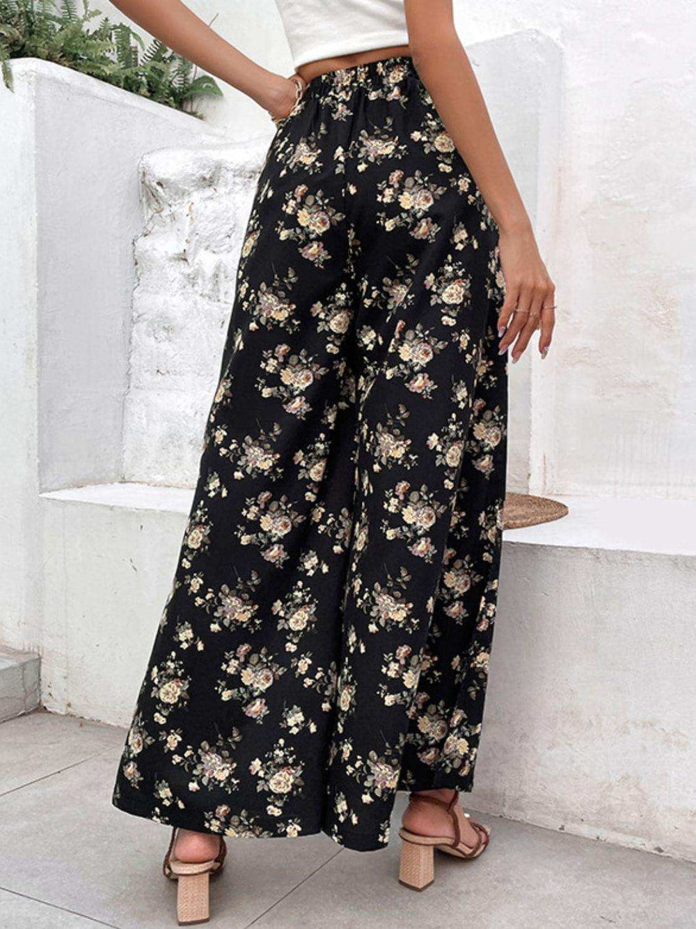 Floral Side Slit Wide Leg Pants - Trendsi - Flyclothing LLC