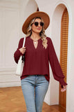 Notched Neck Flounce Sleeve Blouse - Trendsi - Flyclothing LLC