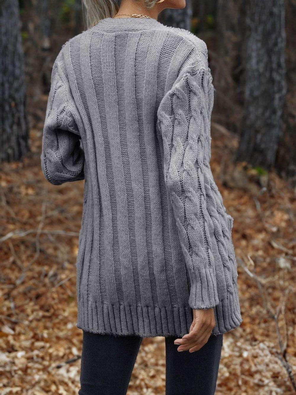 Cable-Knit Button Down Cardigan - Trendsi - Flyclothing LLC