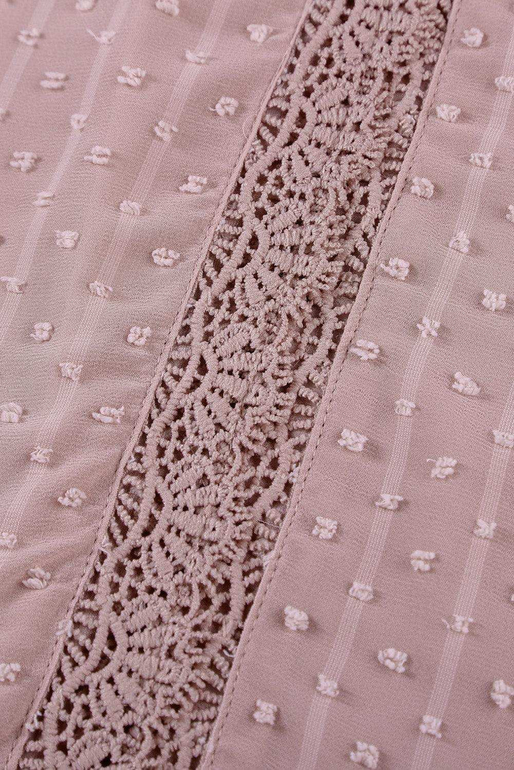 Swiss Dot Lace Trim Plunge Blouse - Trendsi - Flyclothing LLC