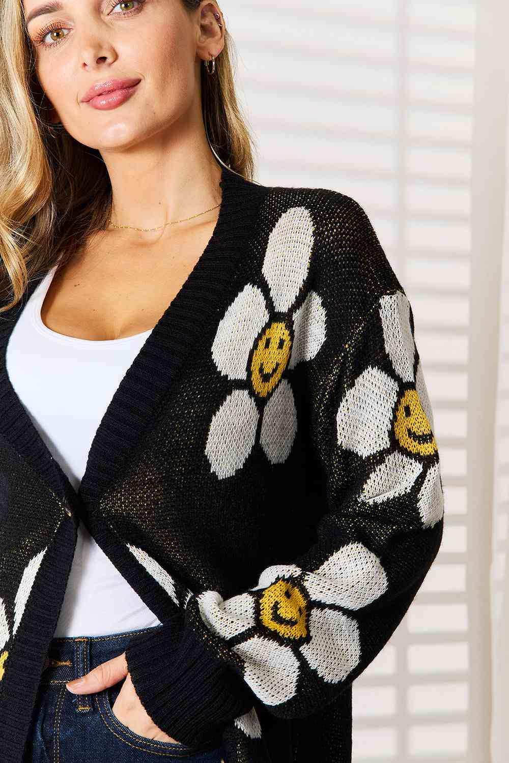 Double Take Floral Button Down Longline Cardigan - Trendsi - Flyclothing LLC
