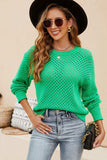 Round Neck Openwork Dropped Shoulder Knit Top - Trendsi - Flyclothing LLC