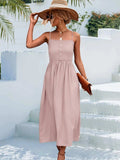 Decorative Button Spaghetti Strap Midi Dress - Trendsi - Flyclothing LLC
