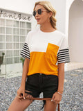 Striped Color Block Round Neck Tee - Trendsi - Flyclothing LLC