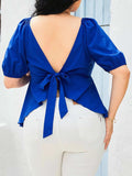 Plus Size Tied Sweetheart Neck Balloon Sleeve Blouse - Trendsi - Flyclothing LLC