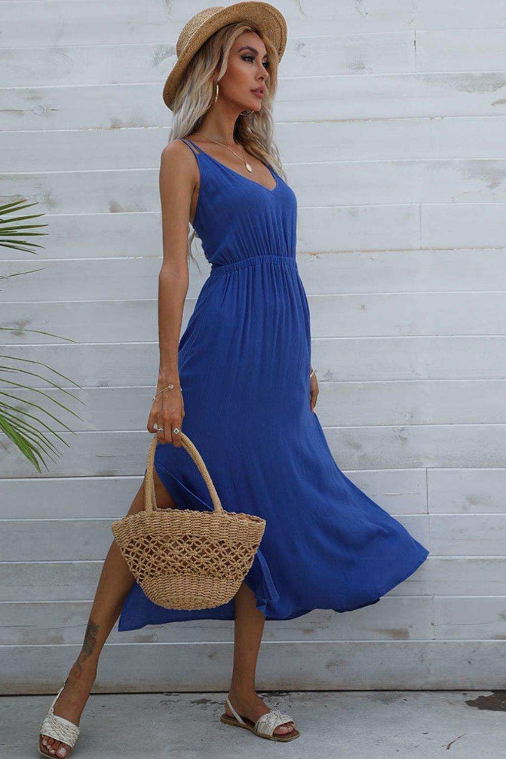 Double-Strap Side Slit Dress - Trendsi - Flyclothing LLC