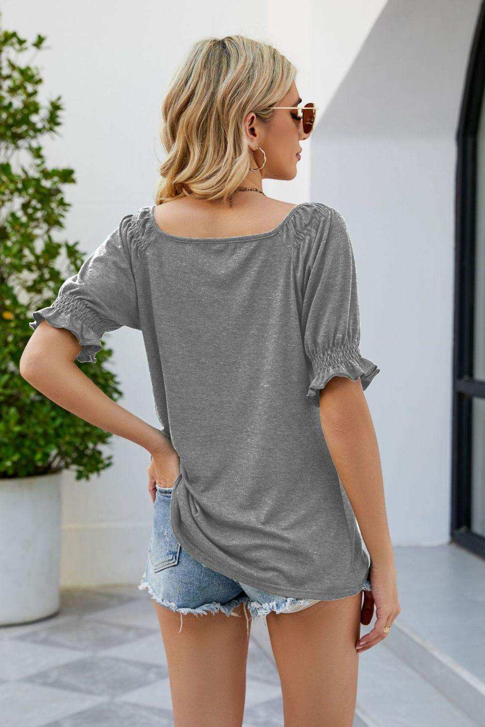Short Flounce Sleeve Top - Trendsi - Flyclothing LLC