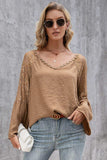 V-Neck Spliced Lace Flare Sleeve Top - Trendsi - Flyclothing LLC