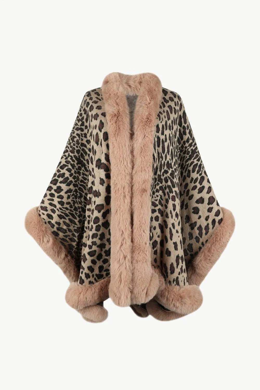 Leopard Open Front Poncho - Trendsi - Flyclothing LLC