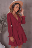 Tied Plunge Smocked Waist Flounce Sleeve Dress - Trendsi - Flyclothing LLC