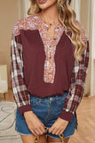 Plaid Notched Neck Slit Blouse - Trendsi - Flyclothing LLC