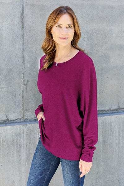 Double Take Full Size Round Neck Long Sleeve T-Shirt - Trendsi - Flyclothing LLC