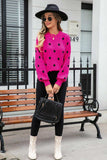 Polka Dot Round Neck Dropped Shoulder Sweater - Trendsi - Flyclothing LLC