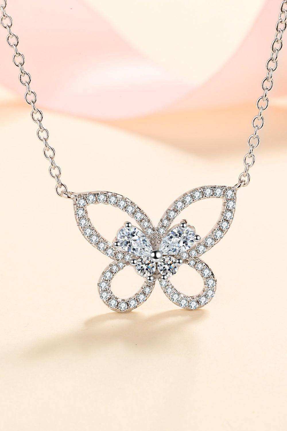 Moissanite Butterfly Pendant Necklace - Trendsi - Flyclothing LLC
