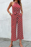 Polka Dot Grecian Wide Leg Jumpsuit - Trendsi - Flyclothing LLC