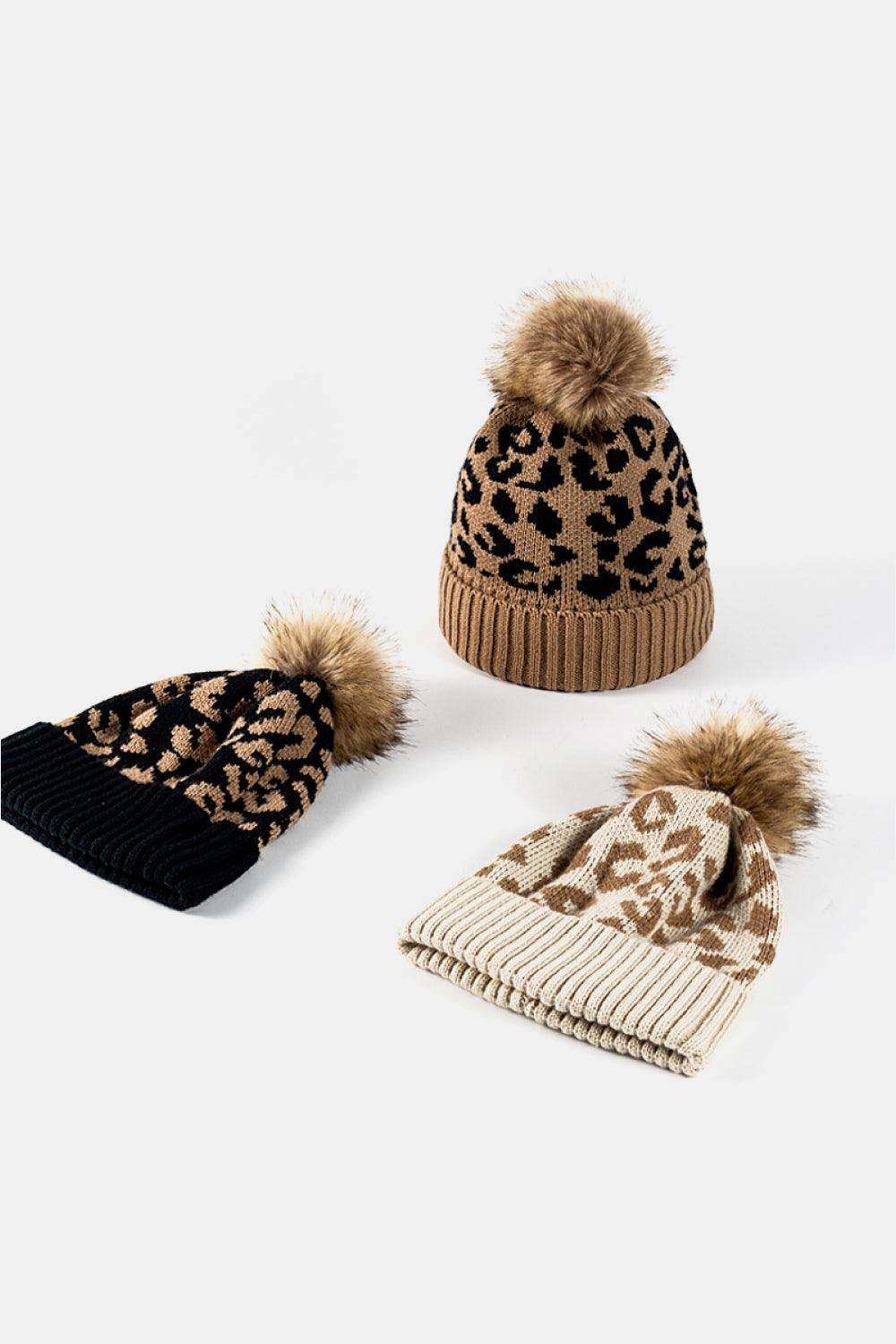 Leopard Pom-Pom Cuffed Beanie - Trendsi - Flyclothing LLC