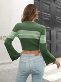 Ribbed Color Block Round Neck Cropped Sweater - Trendsi - Flyclothing LLC