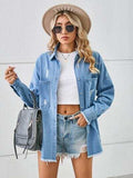 Distressed Raw Hem Dropped Shoulder Denim Jacket - Trendsi - Flyclothing LLC