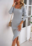 Rib-Knit Slit Sweater Dress - Trendsi - Flyclothing LLC