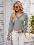 Smocked V-Neck Long Sleeve Blouse - Trendsi - Flyclothing LLC