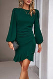 Ruched Ruffled Balloon Sleeve Mini Dress - Trendsi - Flyclothing LLC