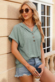Eyelet Drawstring Hooded Short Sleeve Blouse - Trendsi - Flyclothing LLC