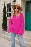 Ribbed Round Neck Fringe Detail Sweater - Trendsi - Flyclothing LLC