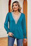 Lace Detail V-Neck Lantern Sleeve T-Shirt - Trendsi - Flyclothing LLC