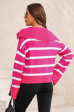 Striped Collared Neck Slit Sweater - Trendsi - Flyclothing LLC