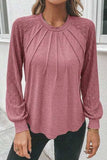 Heathered Round Neck Long Sleeve T-Shirt - Trendsi - Flyclothing LLC