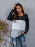 Color Block Round Neck Long Sleeve T-Shirt - Trendsi - Flyclothing LLC