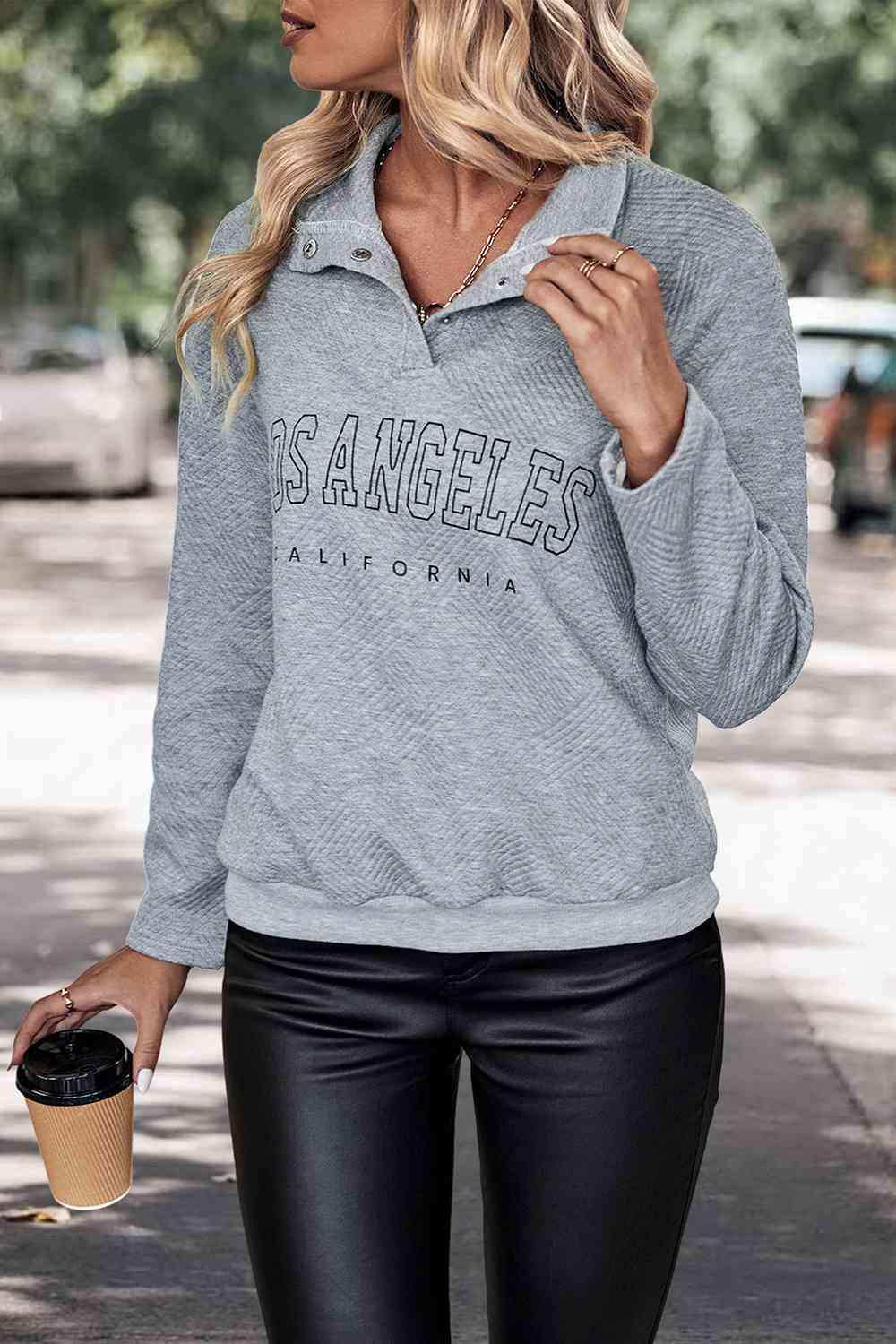 LOS ANGELES CALIFORNIA Graphic Quarter-Snap Sweatshirt - Trendsi - Flyclothing LLC