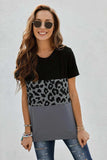 Leopard Print Color Block Short Sleeve T-Shirt - Trendsi - Flyclothing LLC