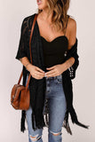 Fringe Hem Slit Open Front Cardigan - Trendsi - Flyclothing LLC