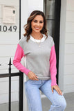 Round Neck Contrast Color Dropped Shoulder Sweater - Trendsi - Flyclothing LLC