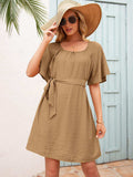 Tie Waist Flutter Sleeve Mini Dress - Trendsi - Flyclothing LLC