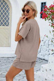 Notched Button Detail Dropped Shoulder Top and Shorts Set - Trendsi - Flyclothing LLC