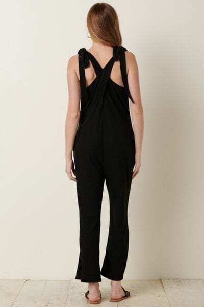 Mittoshop Rib Knit V-Neck Cross Back Jumpsuit - Trendsi - Flyclothing LLC