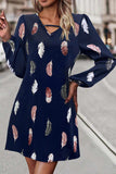 Feather Print V-Neck Dress - Trendsi - Flyclothing LLC