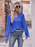 Eyelet V-Neck Flounce Sleeve Blouse - Trendsi - Flyclothing LLC