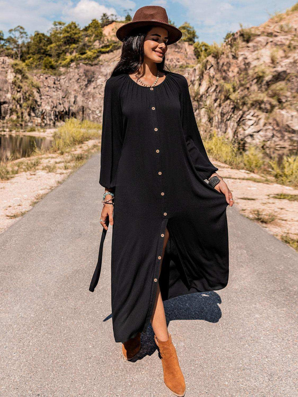 Long Sleeve Round Neck Dress - Trendsi - Flyclothing LLC
