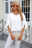 Round Neck Slit Half Sleeve Top - Trendsi - Flyclothing LLC