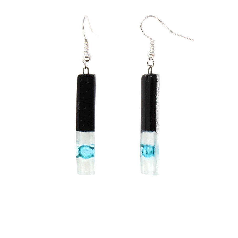 Long Rectangle Glass Dangle Earrings, Black Tie - Tili Glass - Calypso Glass - Flyclothing LLC