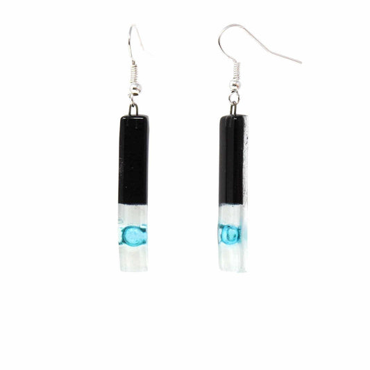 Long Rectangle Glass Dangle Earrings, Black Tie - Tili Glass - Calypso Glass - Flyclothing LLC